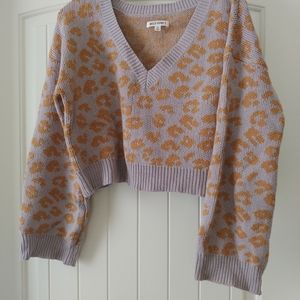 WildHoney Purple & Orange Leopard Crop Sweater